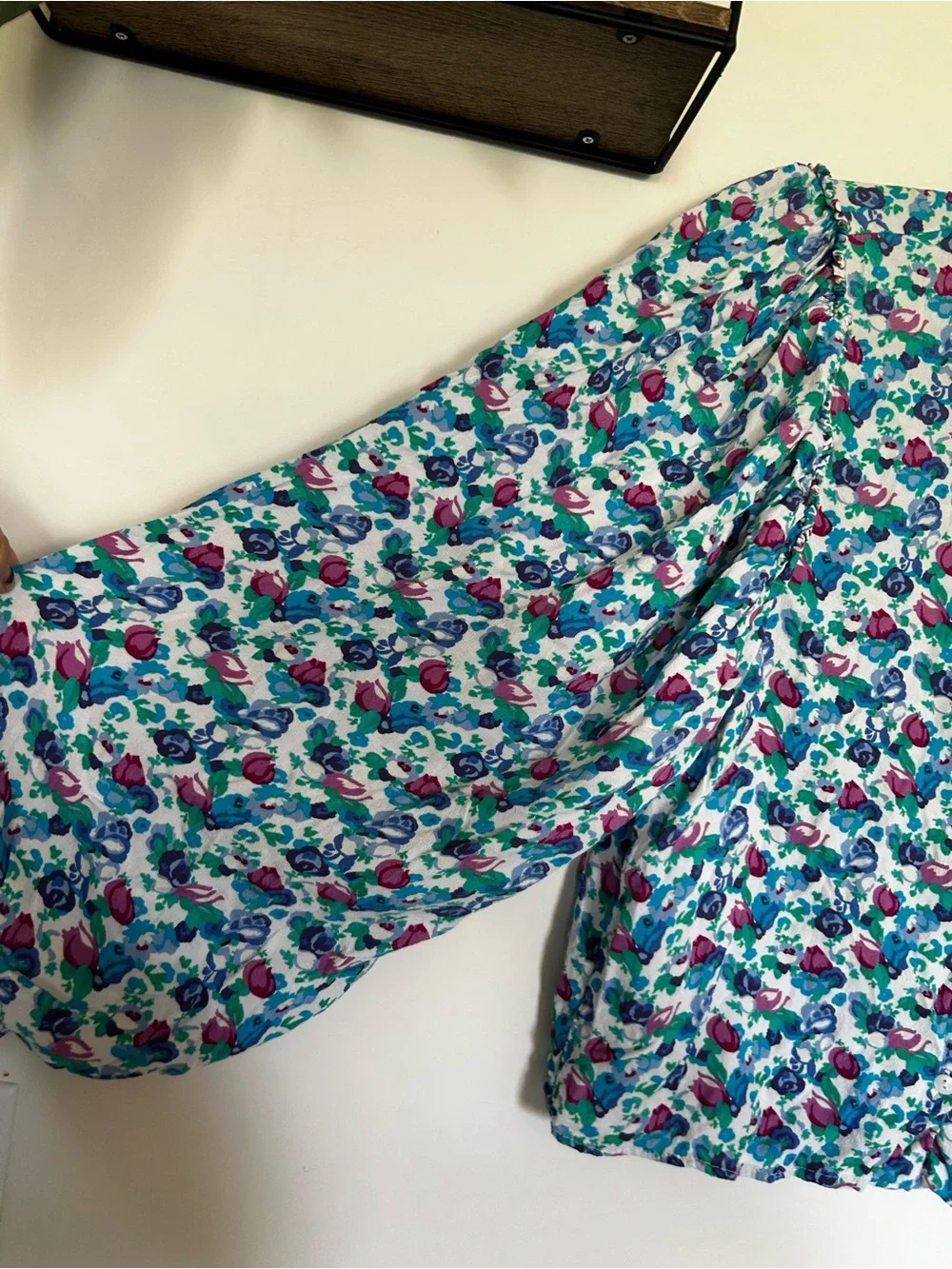 Zara Floral Print Long Puff Sleeve Button Up Shirt Size Small